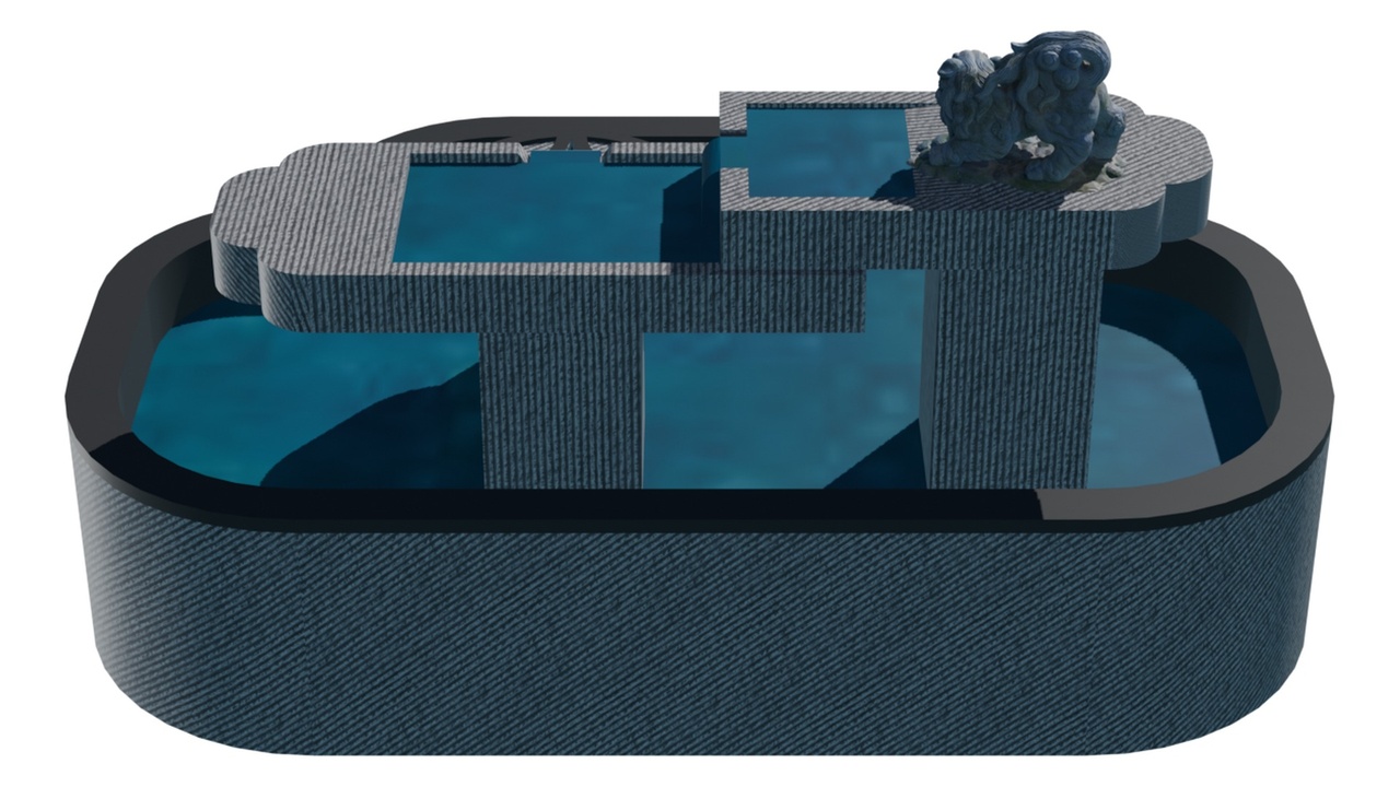 Media 1 for listing Chinese Stone Fountain Pool with Guardian Lion Statue and Blue Water 3D Model