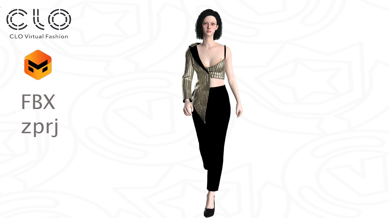 Media 1 for listing Gilded Edge Ensemble outfit – CLO 3D / Marvelous Designer Project (.ZPRJ + FBX)