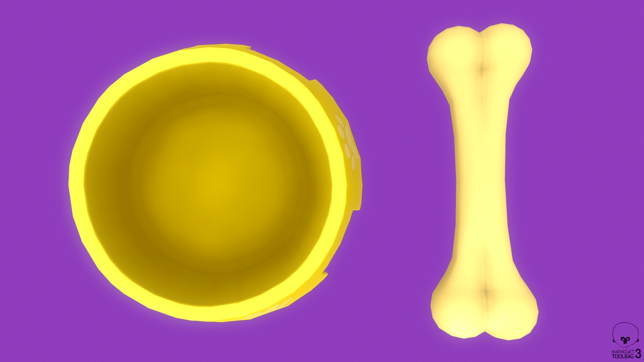 Media 1 for listing Stylized Yellow Pet Bowl and Bone Toy Free low-poly 3D model