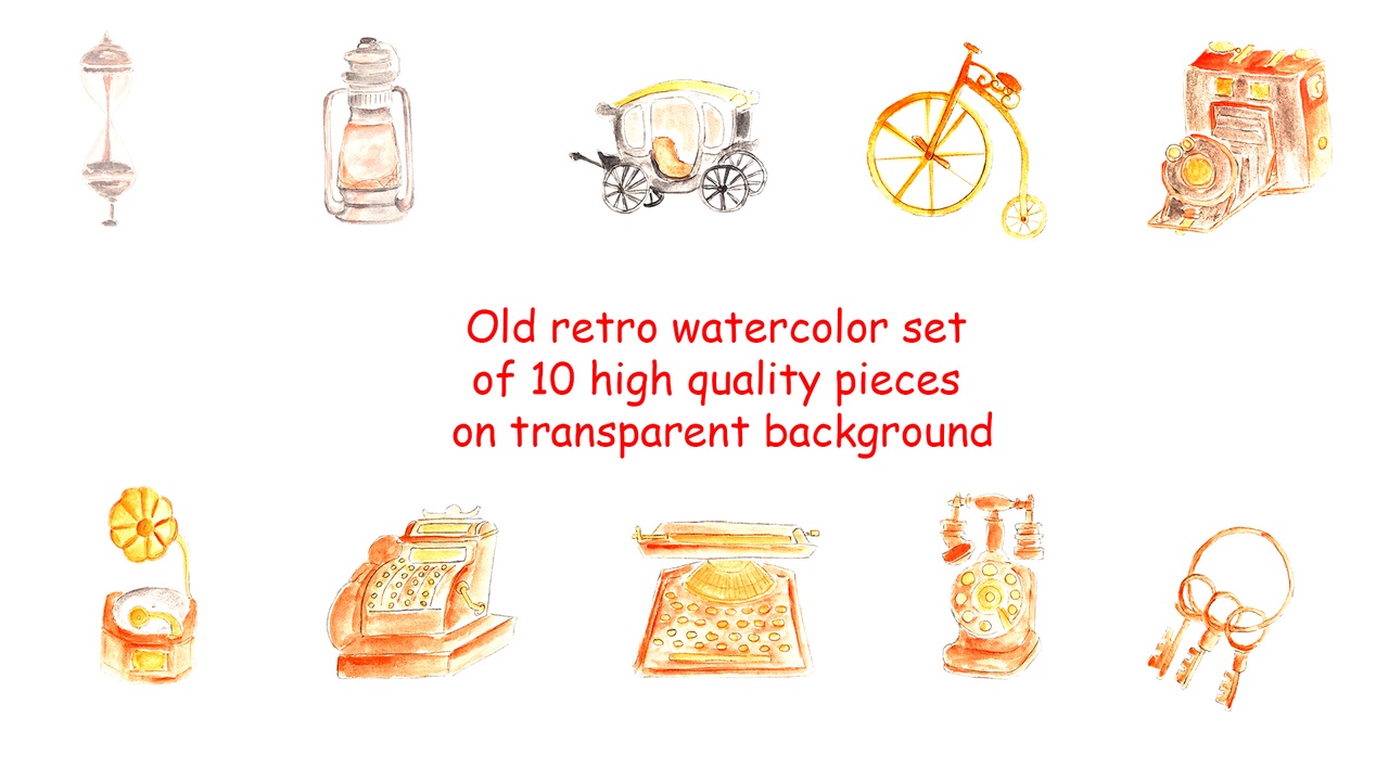 Media 1 for listing Watercolor Old retro Set 10 pcs