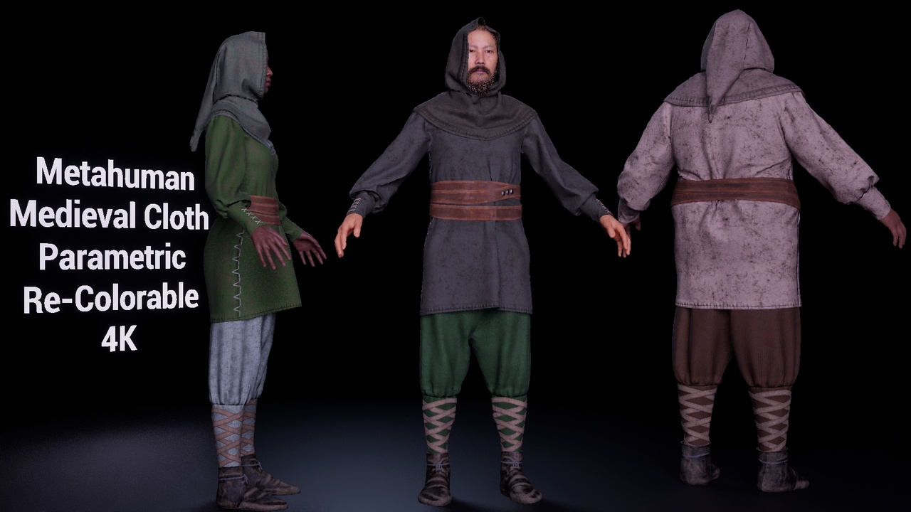 Media 1 for listing Medieval Cloth 2 Parametric Re-Colorable LowPoly 4K