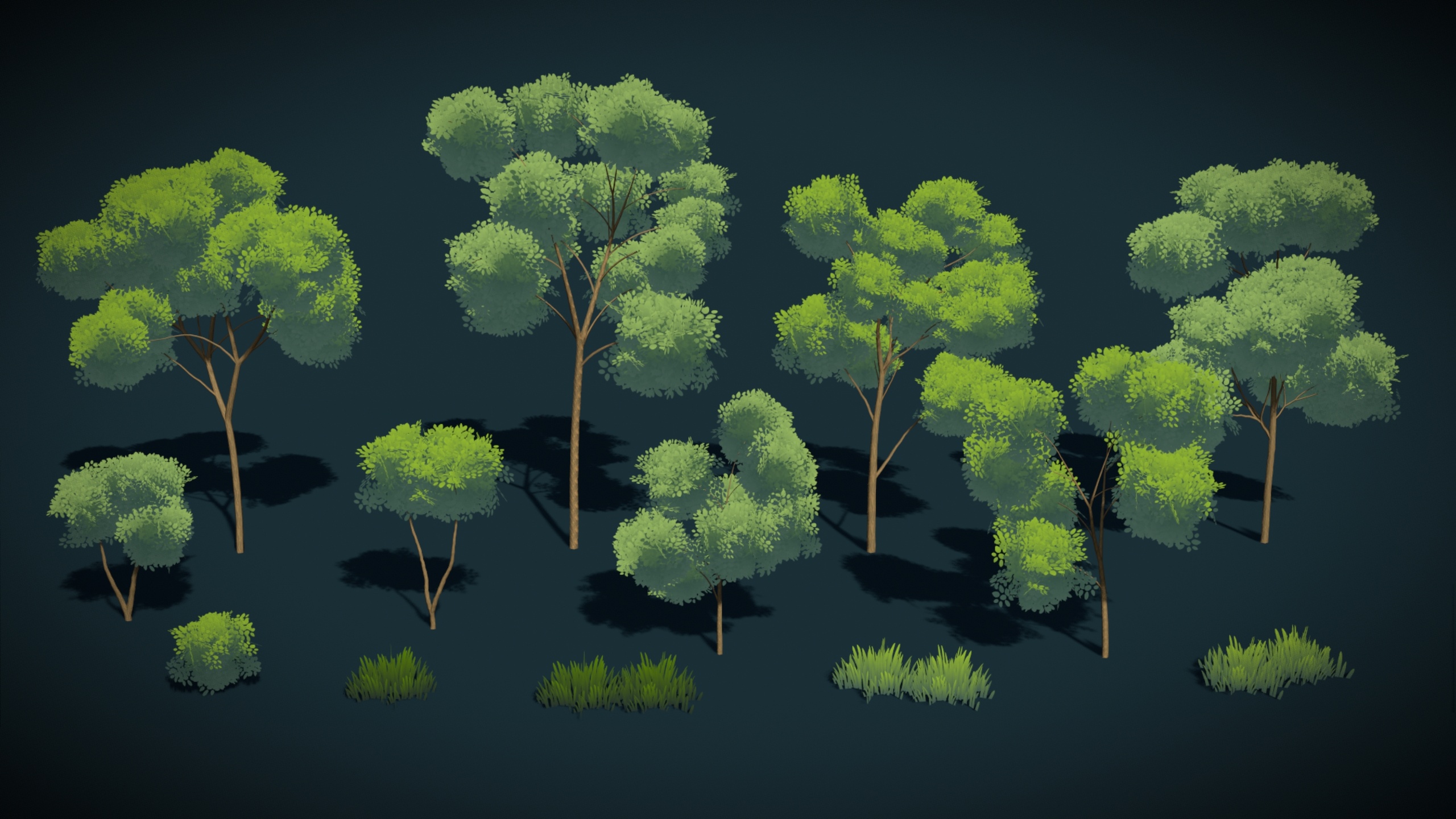 Media 1 for listing Dreamy Grove – Stylized Lowpoly Trees Bush & Grass Collection