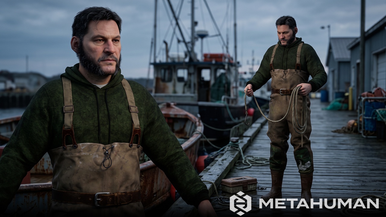 Media 1 for listing Rugged Fisherman Workwear Outfit with Hooded Sweatshirt and Bib Overalls