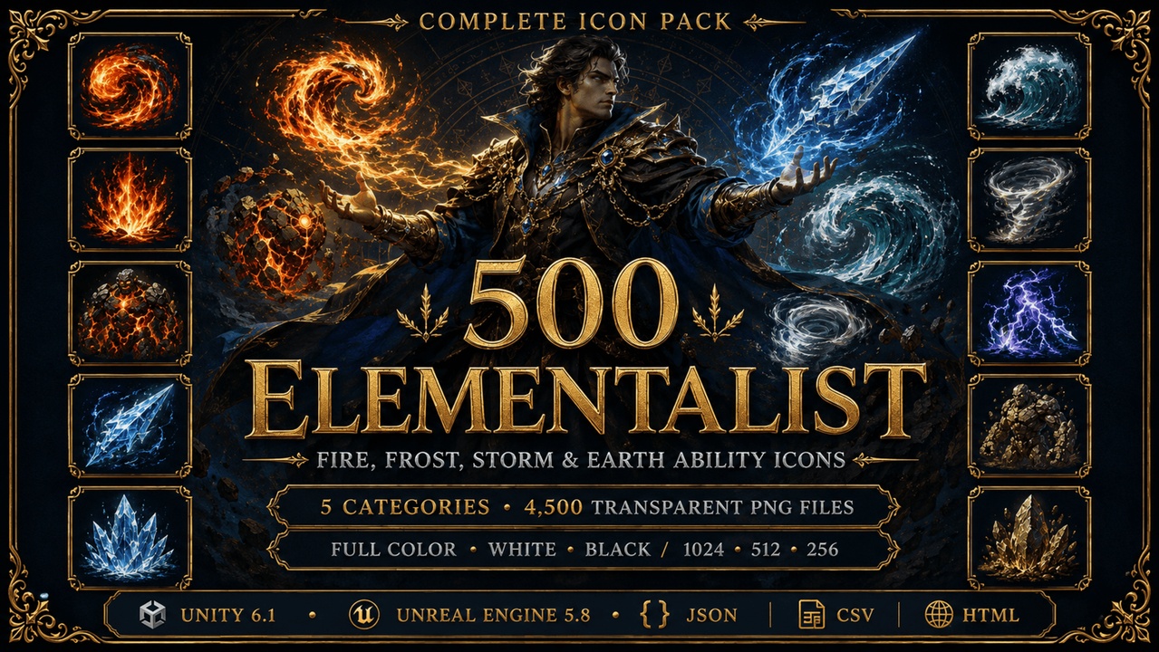 Media 1 for listing 500 Elementalist Fire, Frost, Storm & Earth Ability Icons