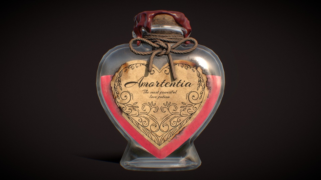 商品 Love Potion Bottle with Detailed Label, Amortentia Low Poly Fantasy Magic Model 的媒体 1