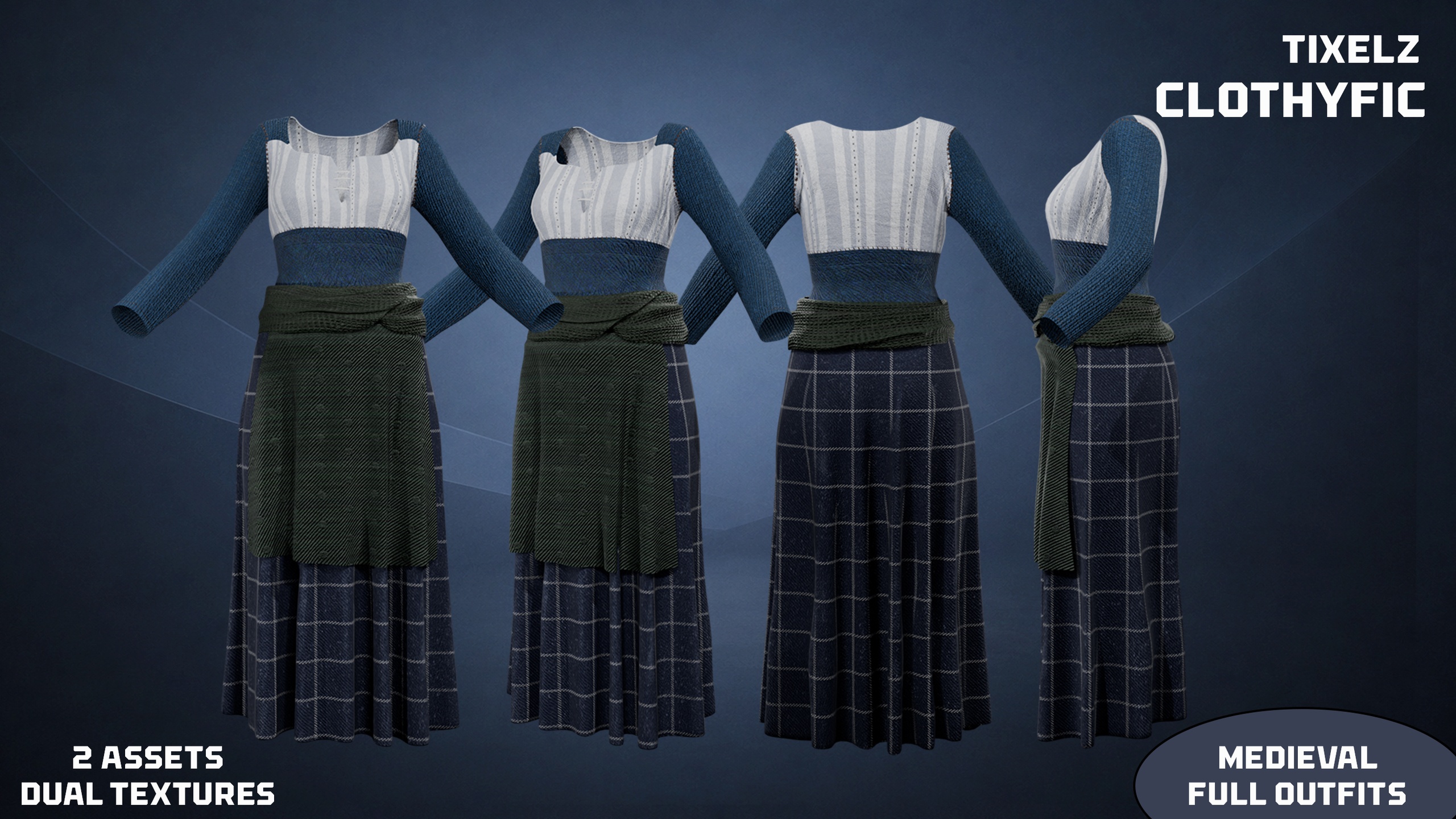 Media 1 for listing Peasant medieval female outfit 7 - clothyfic bundles