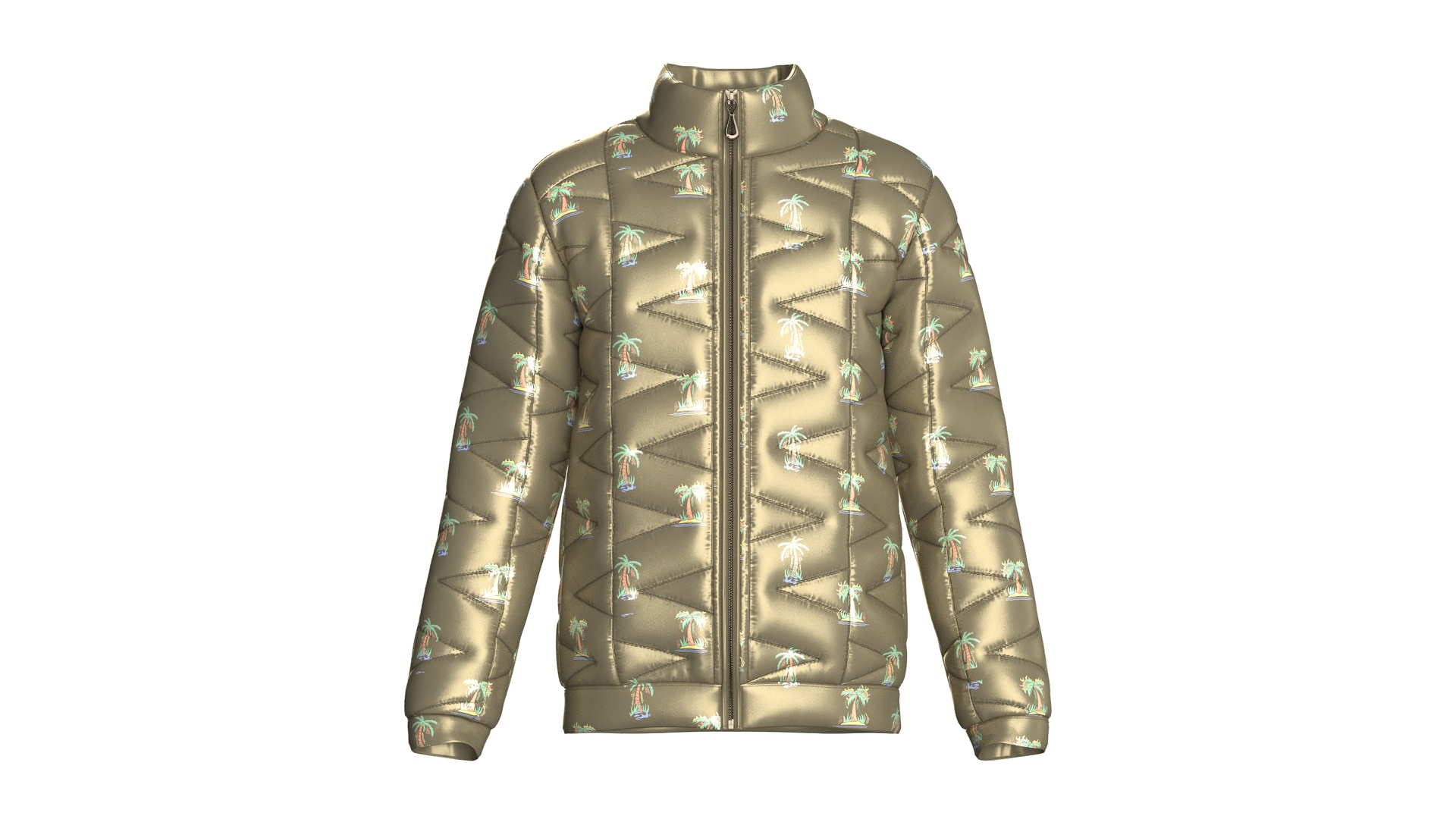 Media 1 for listing Men High-Neck Puffer Jacket With Palm Motif | High Poly