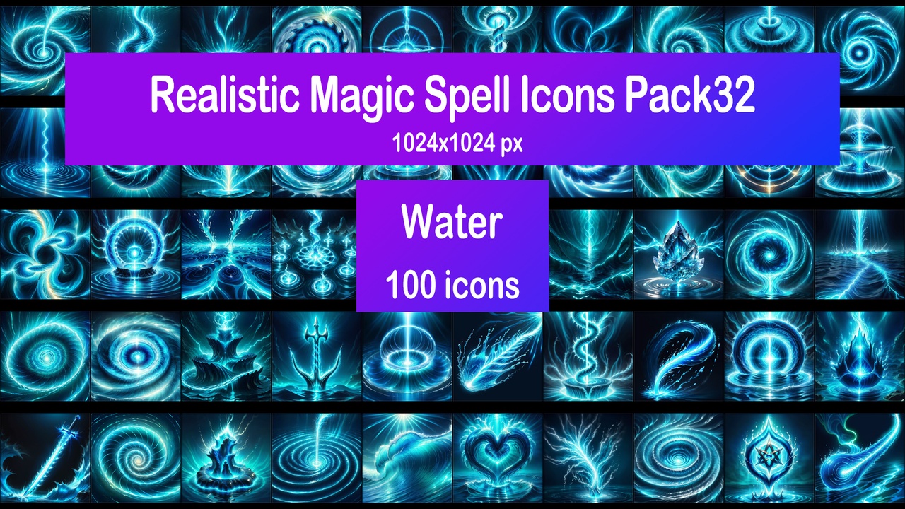 Media 1 for listing Realistic Magic Spell Icons Pack32 - Water