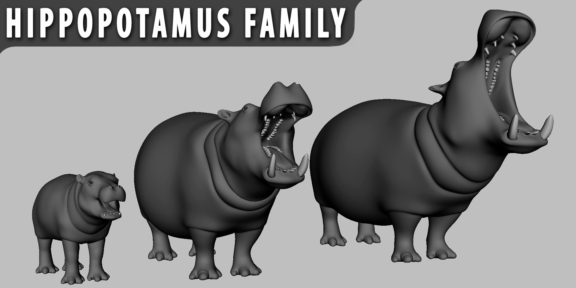 Media 1 for listing Hippopotamus Family - Topology + Uv Map