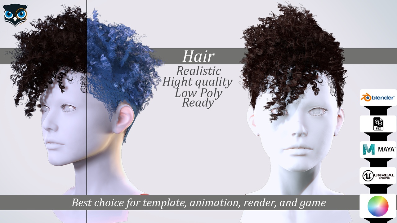 File multimediali per l'articolo 3D Curly Undercut Hairstyle - Realistic 3D Hair: 1