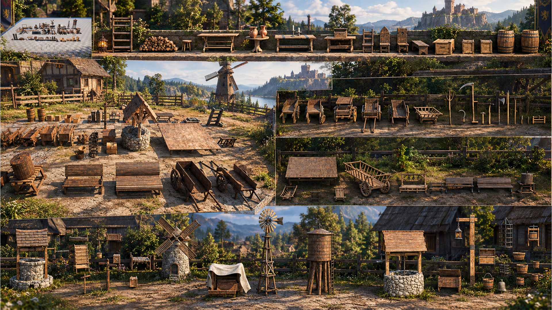 Media 1 for listing Medieval Village Props Pack – Carts, Wells, Barrels & Farm Assets