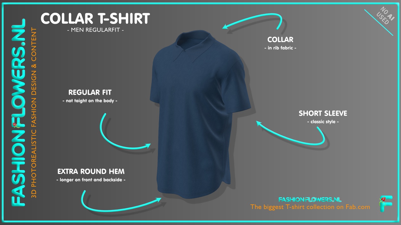 Media 1 for listing Blue Colour Collar T-shirt With Extra Rounded Underside | Poloshirt