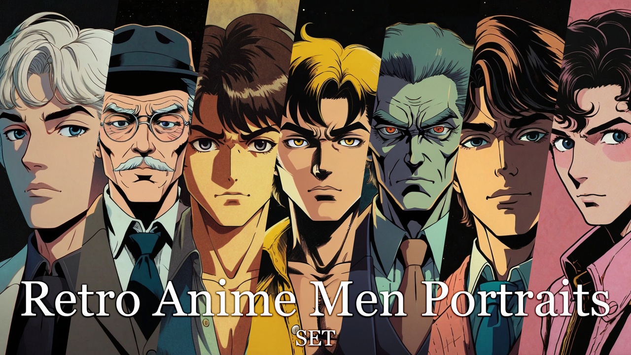 Retro Anime Men Portraits 제품 등록을 위한 미디어 1개