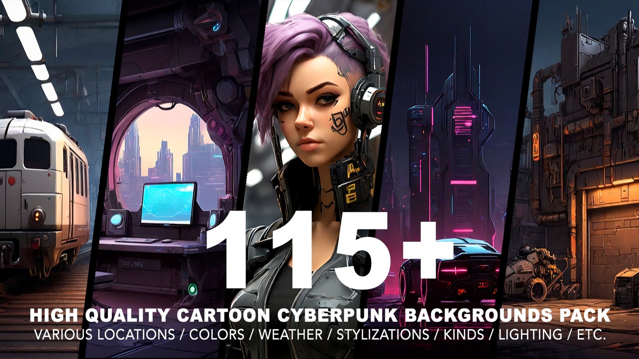 Media 1 for listing 115+ CYBERPUNK BACKGROUNDS