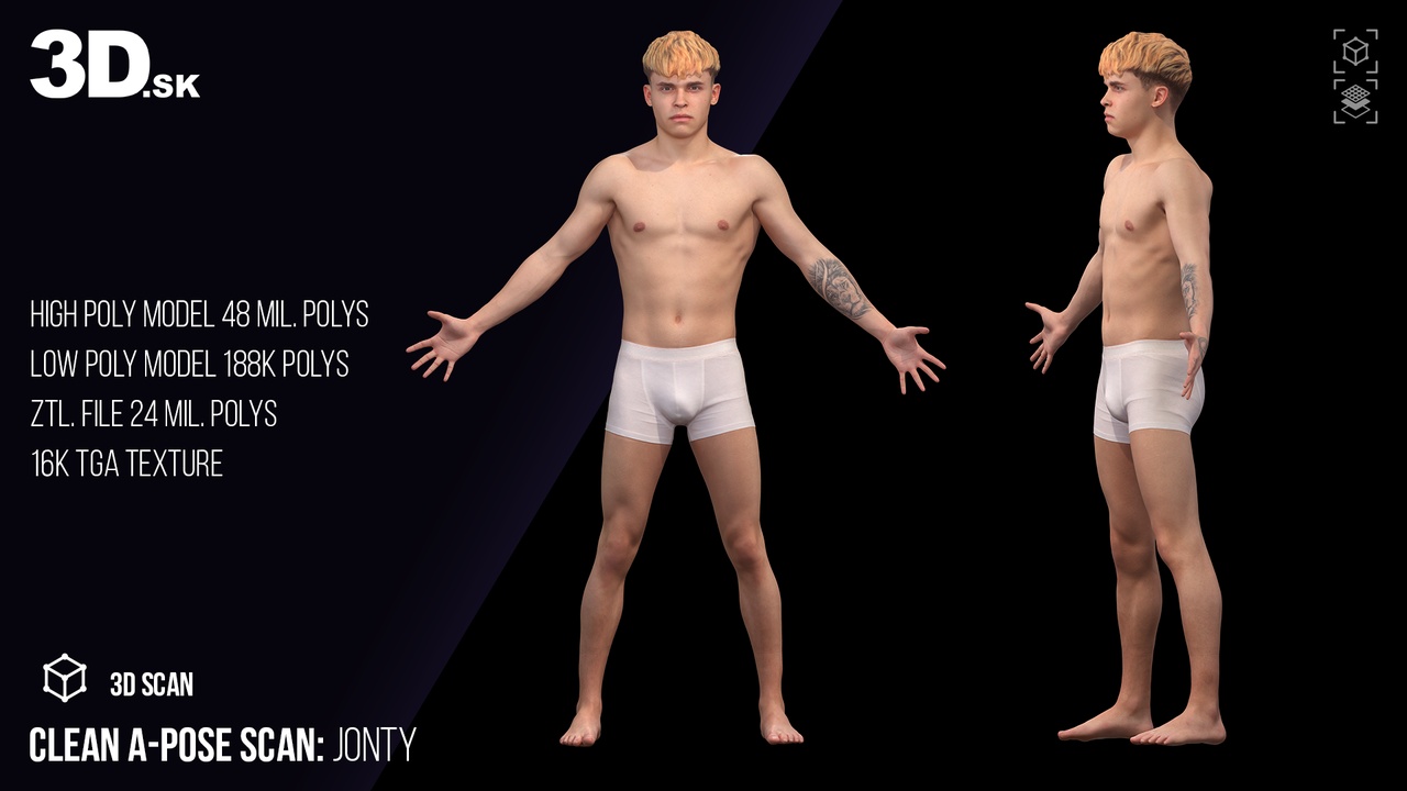 Media 1 for listing Male 3D Character Jonty - Clean A Pose Scan