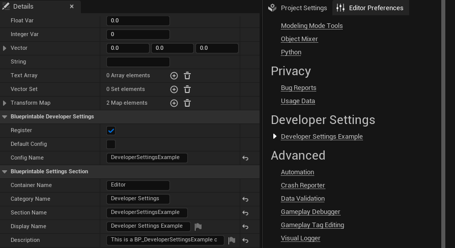 Blueprintable Developer Settings | Fab