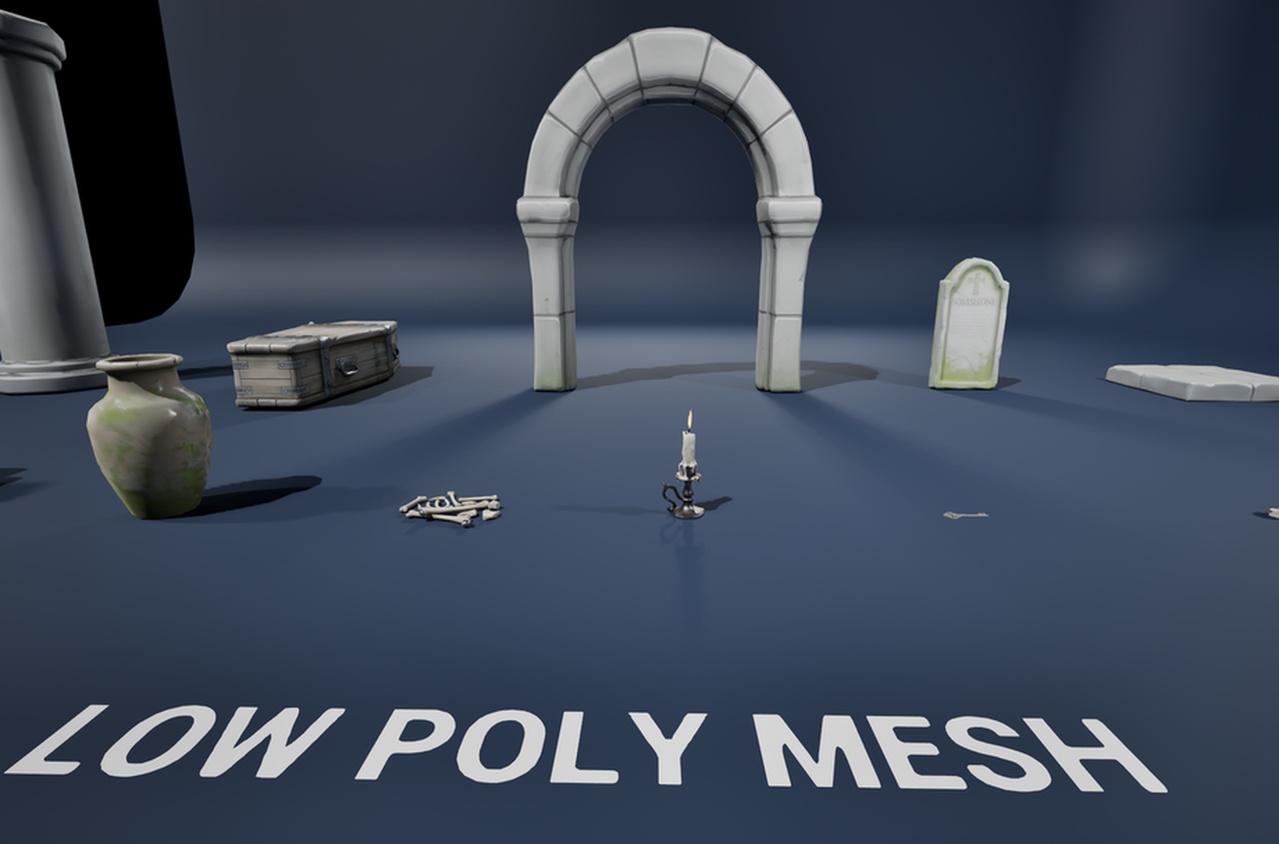 Media 1 for listing Dark Cemetery Props — Stylized Gothic Low Poly