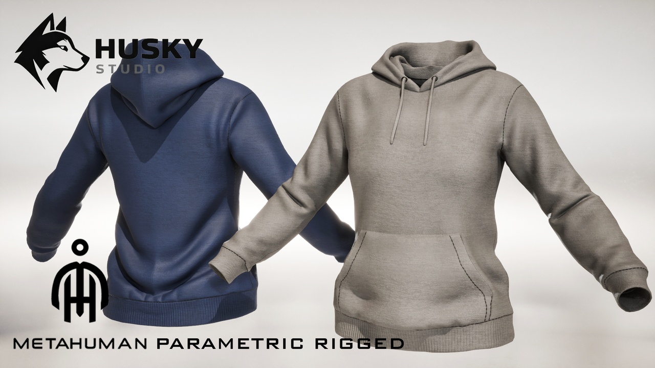 Media 1 for listing Hoodie - 34 - Parametric - All MetaHumans - Outfit - UE5 Skeleton Rigged