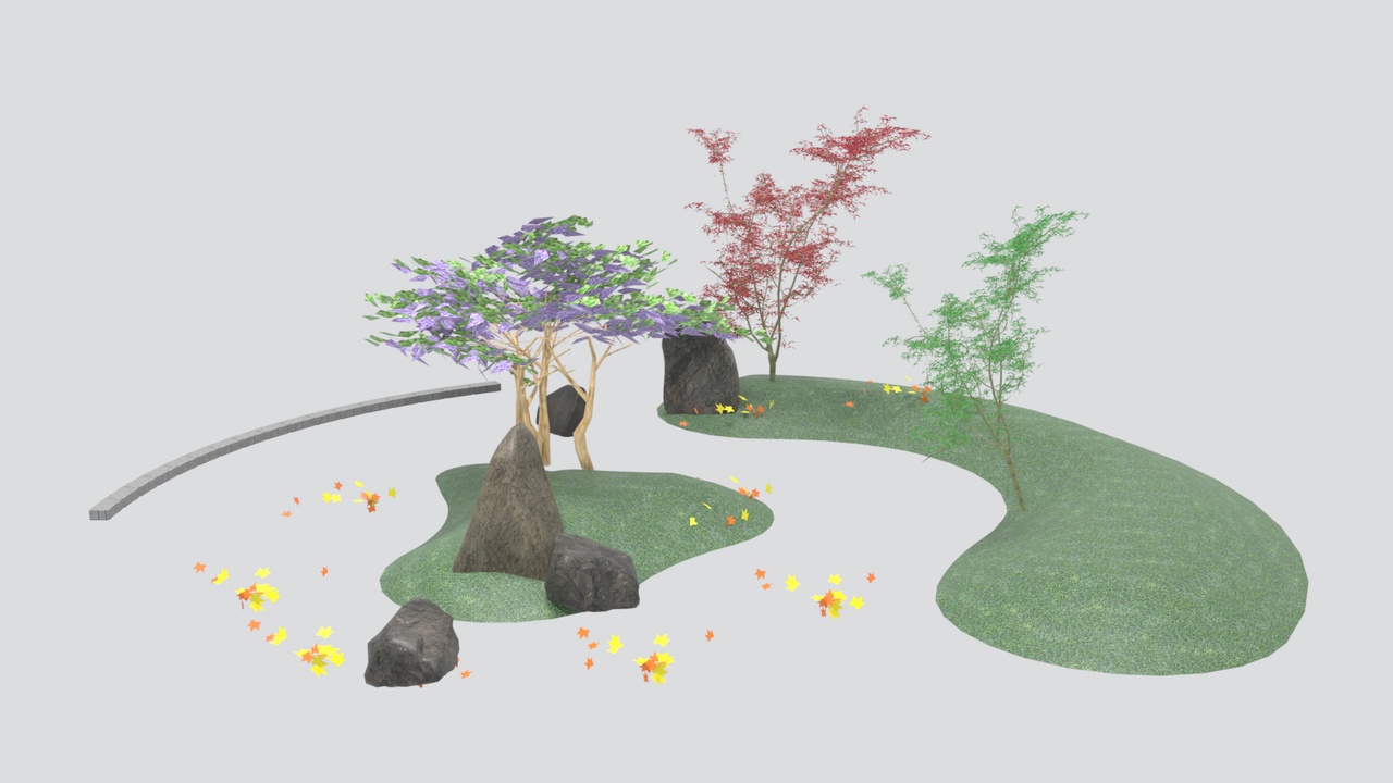 Media 1 for listing Japanese Zen Garden Colorful Maple Tree S-Curve Rock Lawn 3D Model