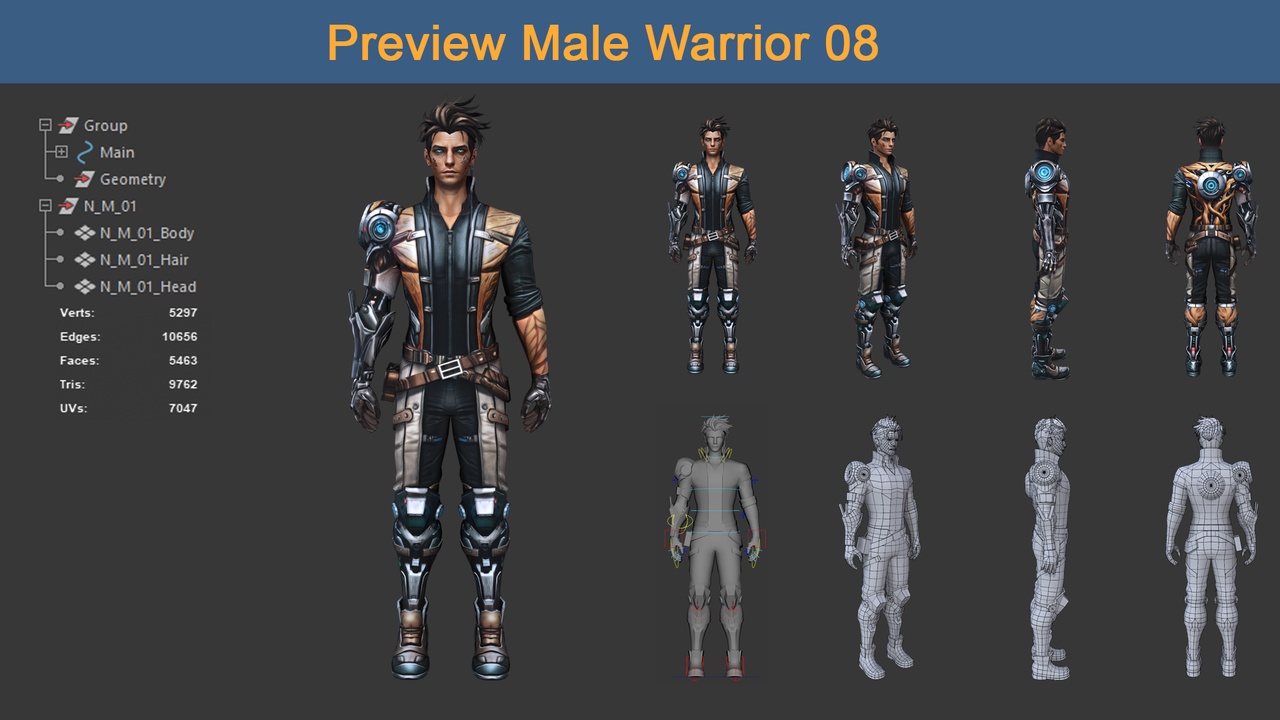 Media 1 for listing Character Male Warriors 08 - Ready for game Low-poly 3D model