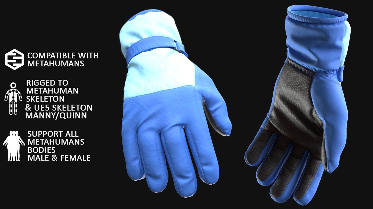 Media 1 for listing 3D Winter Gloves  Model For Metahumans 131 & UE5 Skeletons - Rigged
