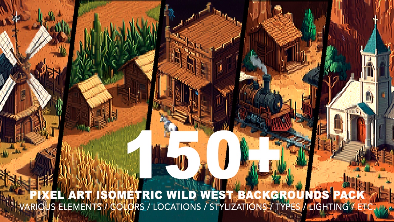 Media 1 for listing 150+ WILD WEST ISOMETRIC BACKGROUNDS