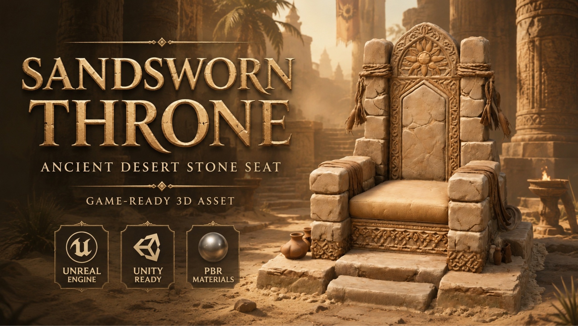 Media 1 for listing Sandsworn Throne – Ancient Desert Stone Seat