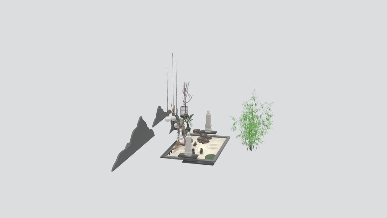 Media 1 for listing Japanese Zen Indoor Garden Mountain Backdrop Hanging Lantern 3D Model