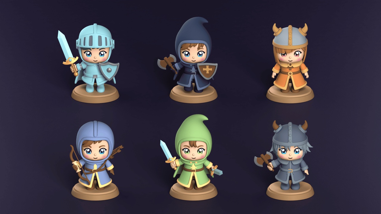 Media 1 for listing Cute Chibi Warrior Pack – Stylized Low Poly Fantasy Characters