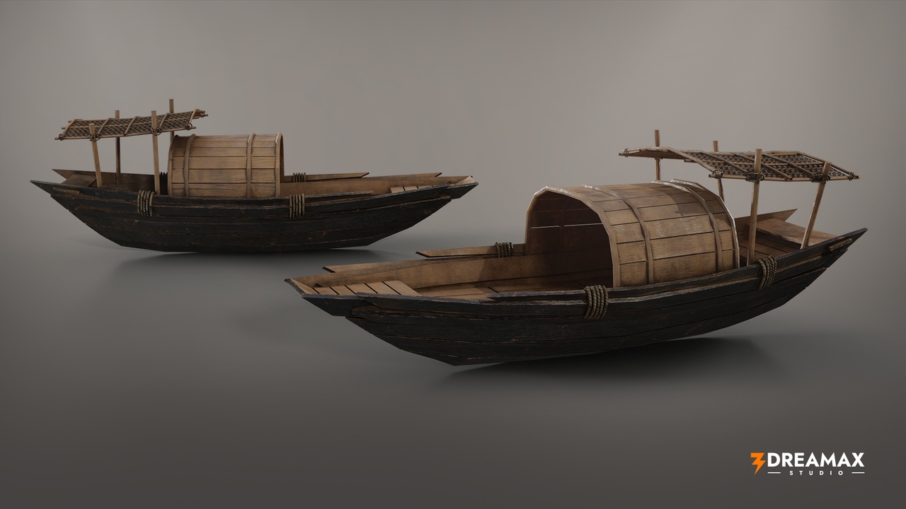 Media 1 for listing Medieval Rowboat – Wooden Small Boat for Rivers & Harbors
