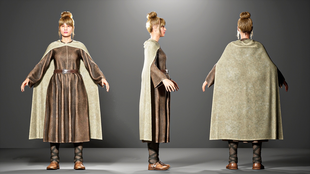 Media 1 for listing Medieval Cloaked Villager Outfit for MetaHuman (Resizable | Full Outfit)