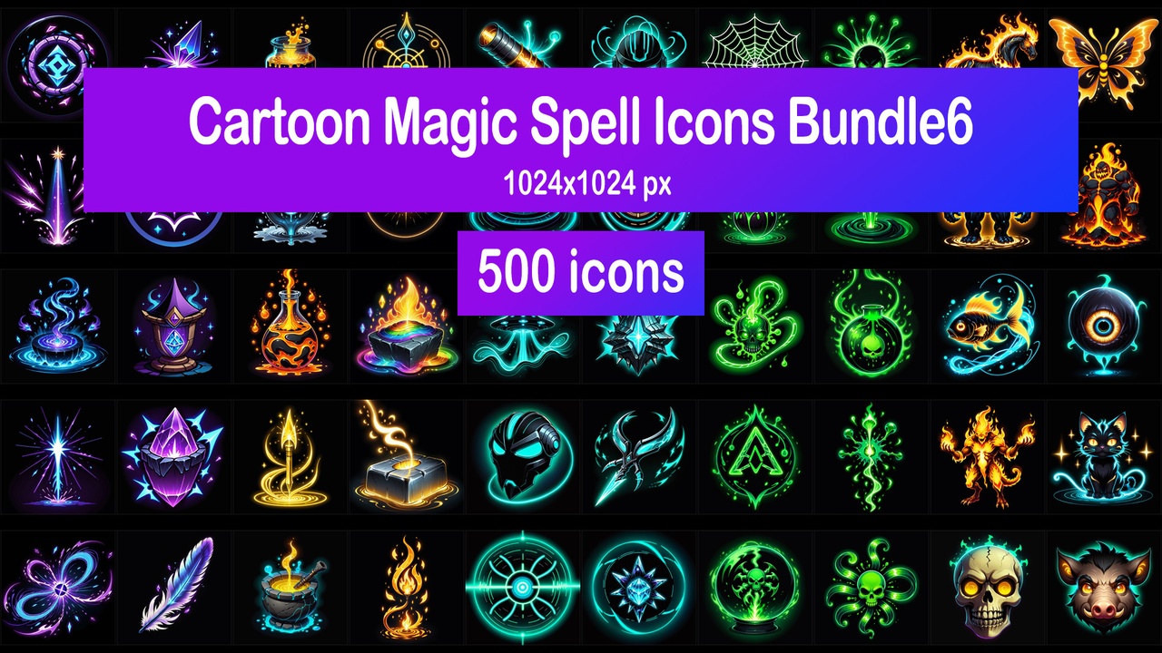 Media 1 for listing Cartoon Magic Spell Icons Bundle6