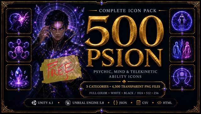 500 Psion & Mindweaver Psychic, Mind & Telekinetic Ability Icons — Cobalt Game Assets