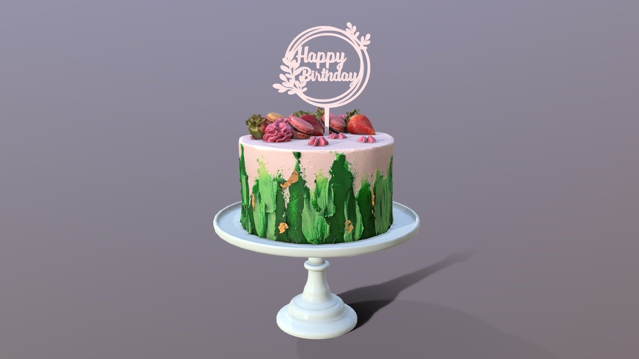 Media 1 for listing Elegant Jade Strawberry Swirl Birthday Cake