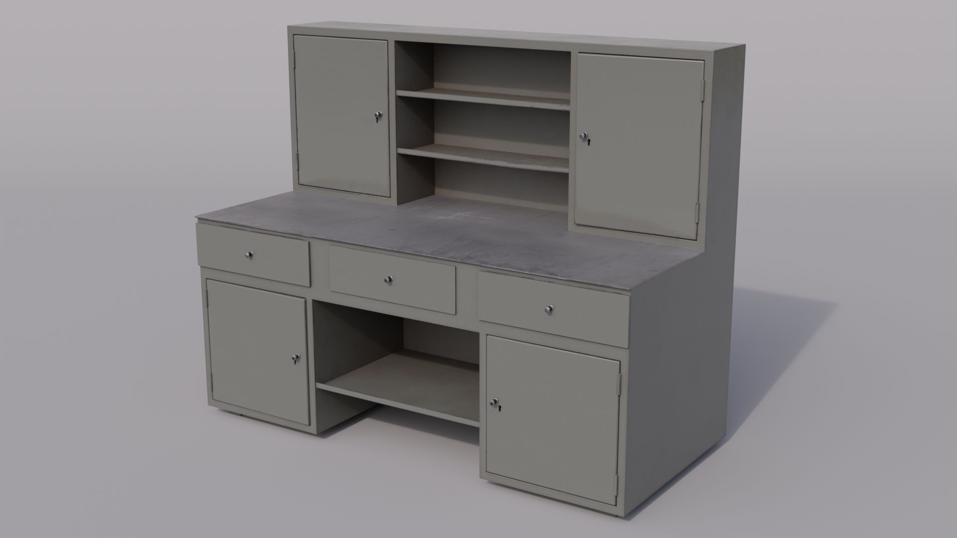 Massive metal workbench painted gray with scratches and defects | Fab