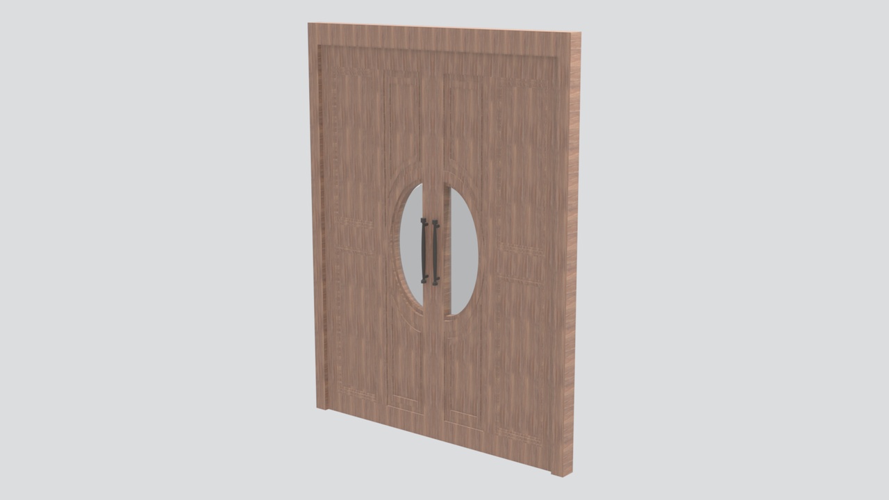 Media 1 for listing Chinese Style Wooden Double Door with Oval Glass Panels 3D Model
