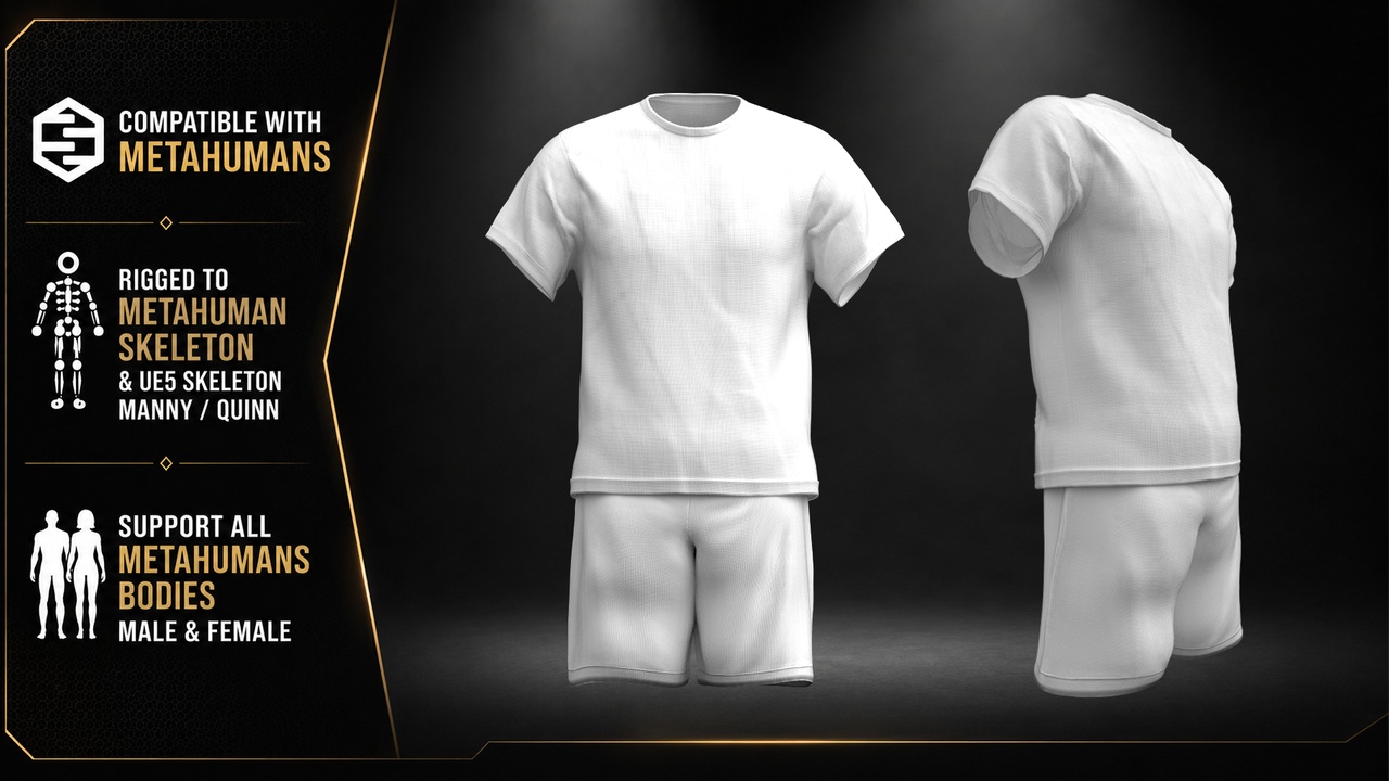 Media 1 for listing MetaHuman Casual T-Shirt & Shorts Outfit