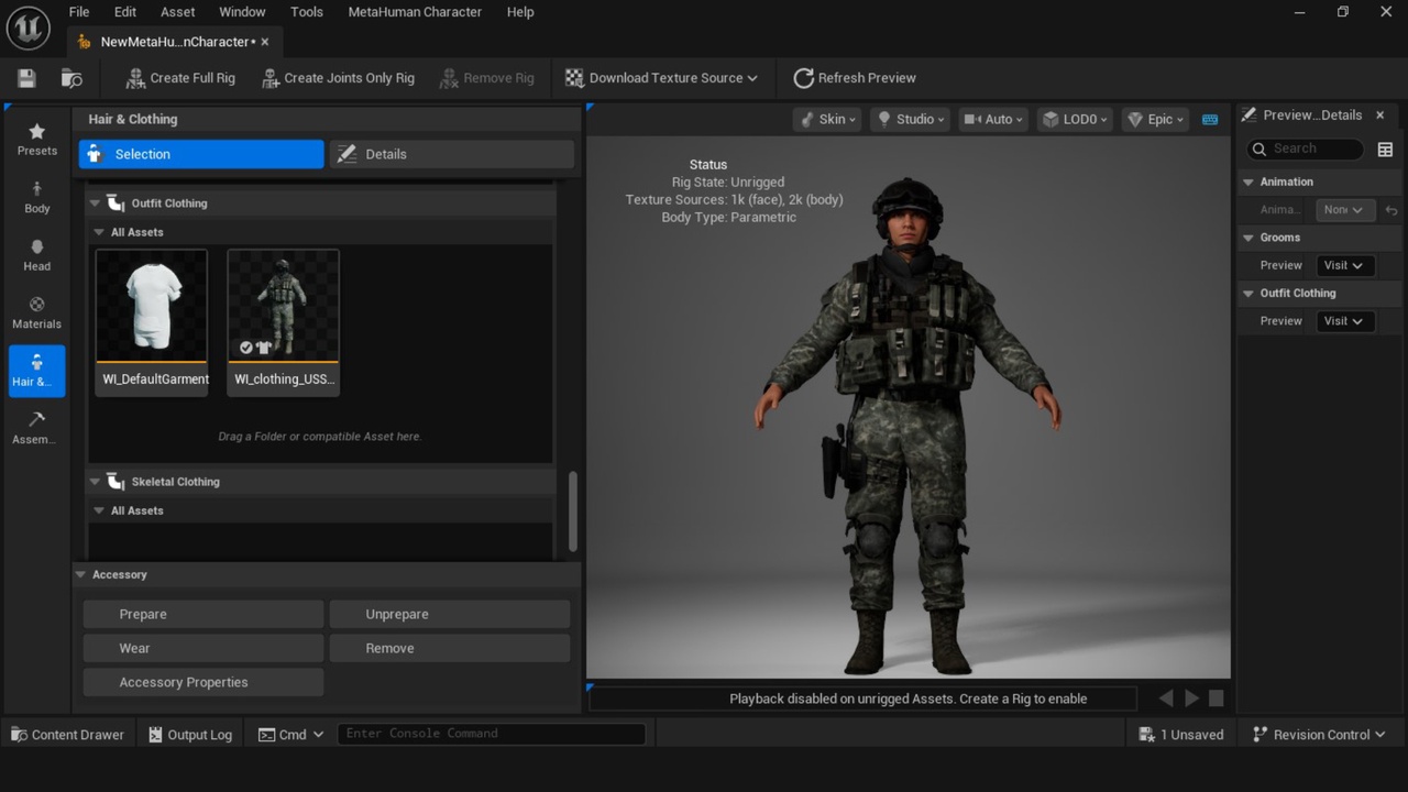 Media 1 for listing Metahuman US Military Outfit