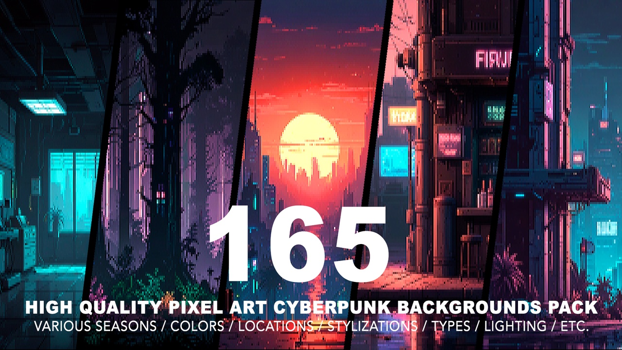 Media 1 for listing 165 CYBERPUNK PIXEL ART BACKGROUNDS