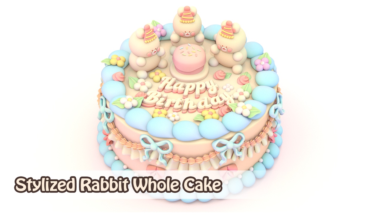 Media 1 for listing Stylized Rabbit Blue Whole Cake