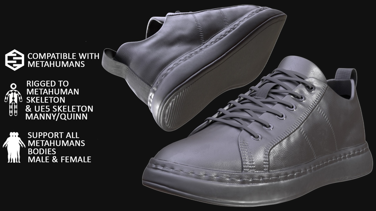 Media 1 for listing 3D Shoes Model For Metahuman 28 - All MH Bodies & UE5 Skeletons - Rigged