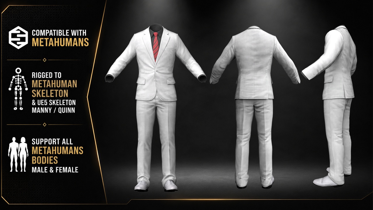 Media 1 for listing White Formal Suit Outfit for MetaHumans