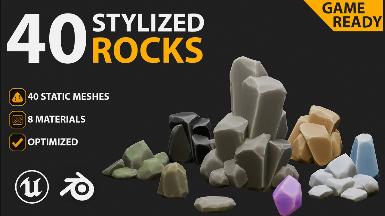 Media 1 for listing 40 Stylized Rocks – Game Ready