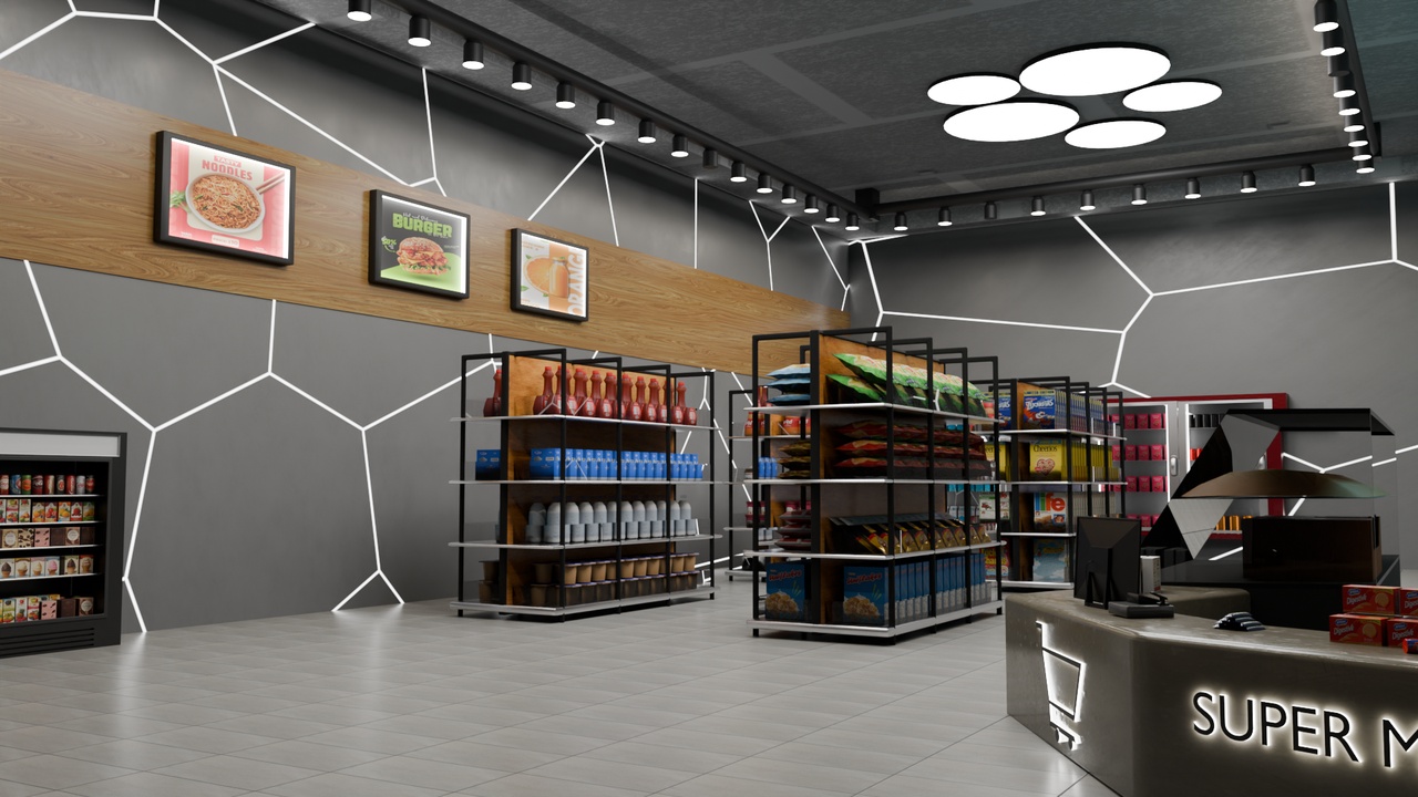 Media 1 for listing Modern Supermarket Asset Pack and Grocery Store Interior Low-poly 3D model