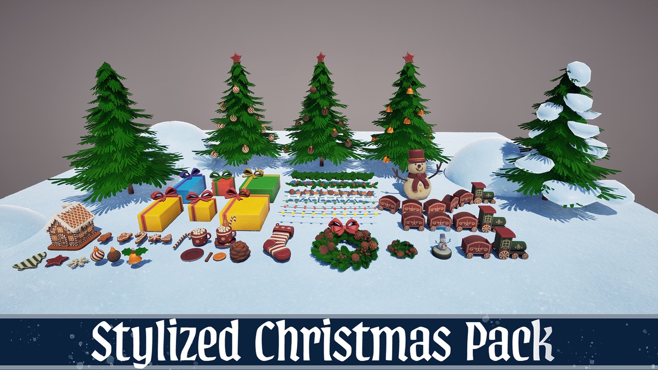 Media 1 for listing Stylized Christmas Decorations Pack – Trees, Gifts & Sweets