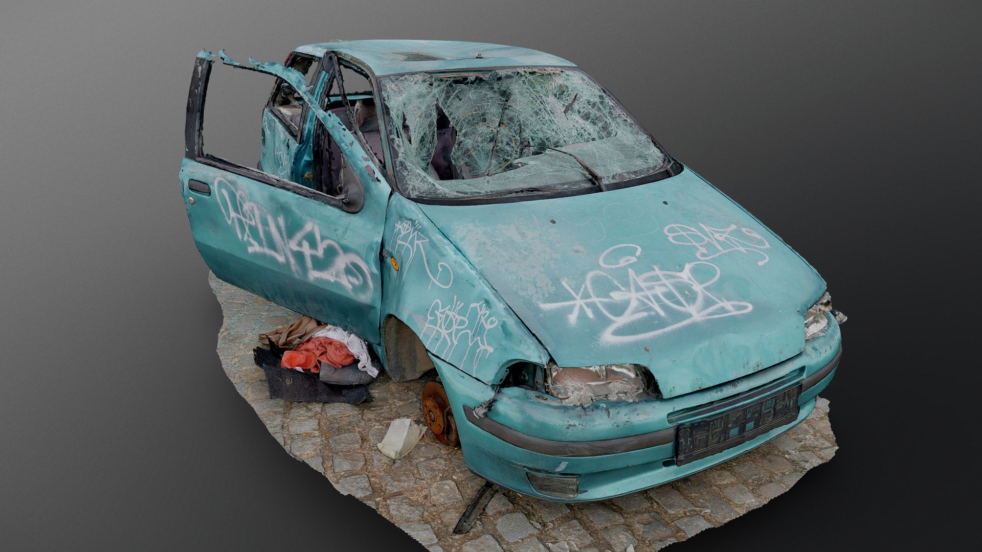 Media 1 for listing Derelict green car wreck re