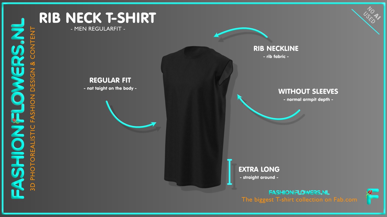 Media 1 for listing Black Colour Extra Long Sleeveless T-shirt | Rib Round Neck | Straight Hem