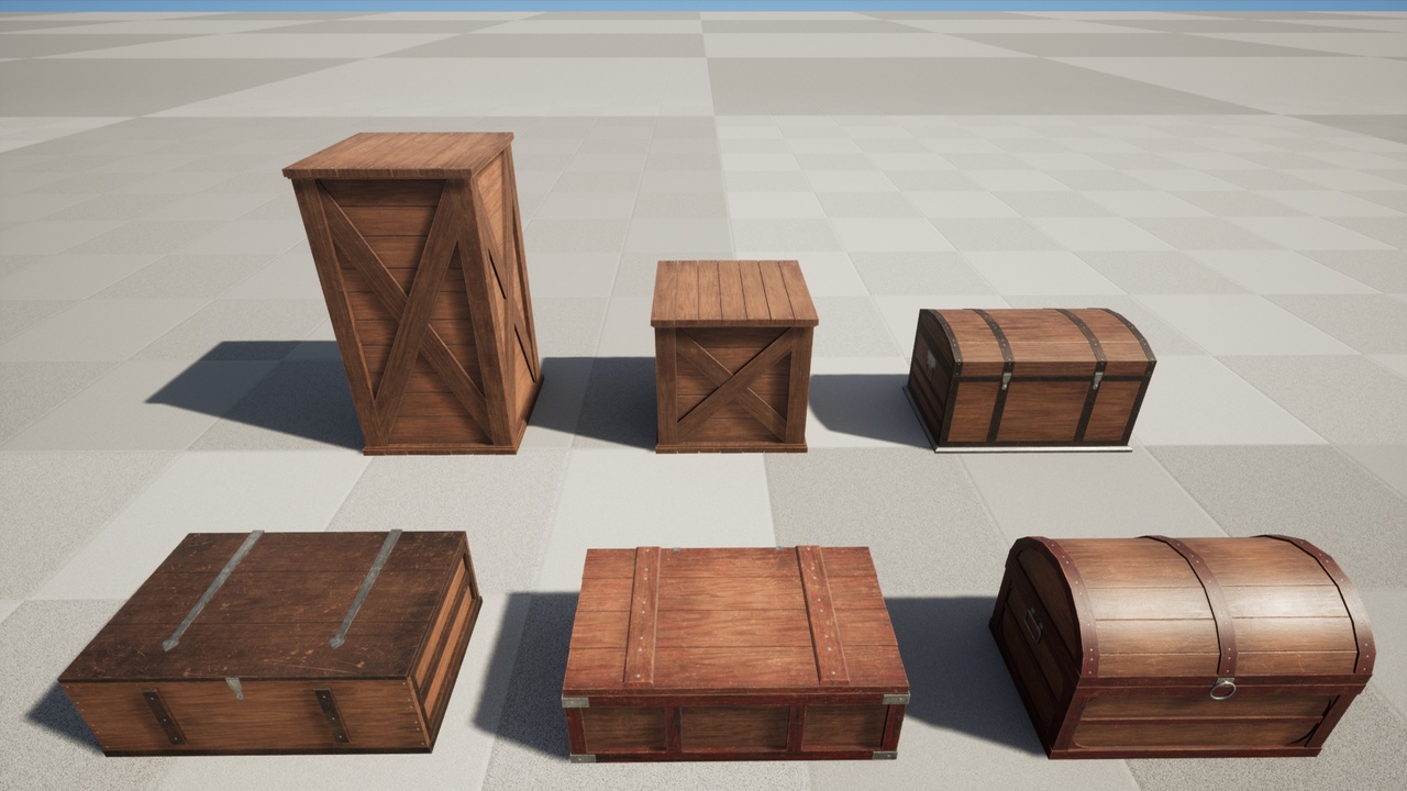 Media 1 for listing Pack of 6 Medieval Wooden Chests and Crates