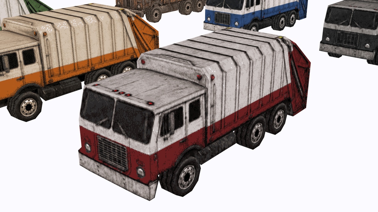 Media 1 for listing PS1 Low Poly Garbage Truck Pack – Retro PSX Waste Collection Vehicles