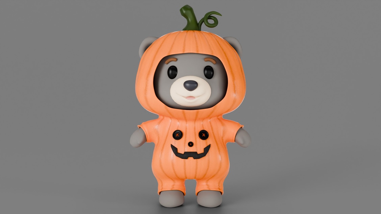 Media 1 for listing Cute Teddy Bear in Pumpkin Costume